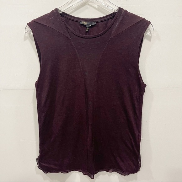 Maje Burnout Burgundy Tank Top Cutout Size 2 - Picture 1 of 9